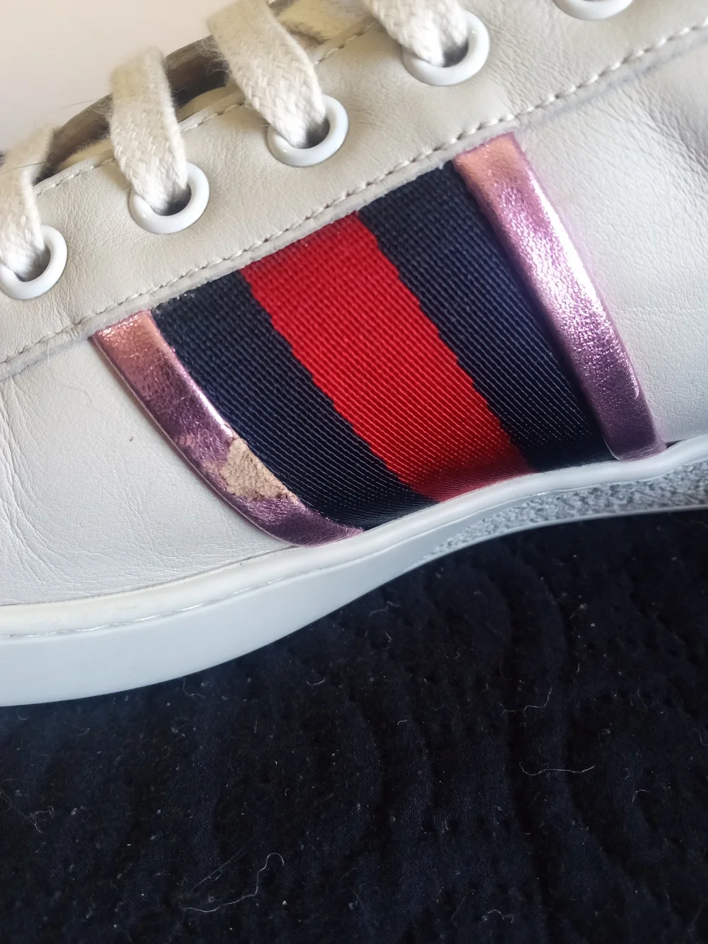 Gucci Leather Flame Accent Sneaker with Red and Gold Details Mens UK 9 US 10